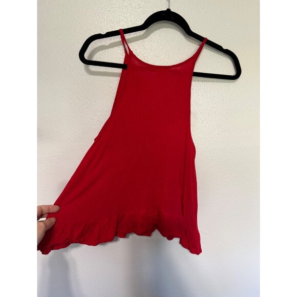 Mossimo Tank Colorful Red Ribbed Spaghetti Ruffle Bottom Womans M - Picture 2 of 5